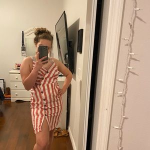 modest striped dress with slit!